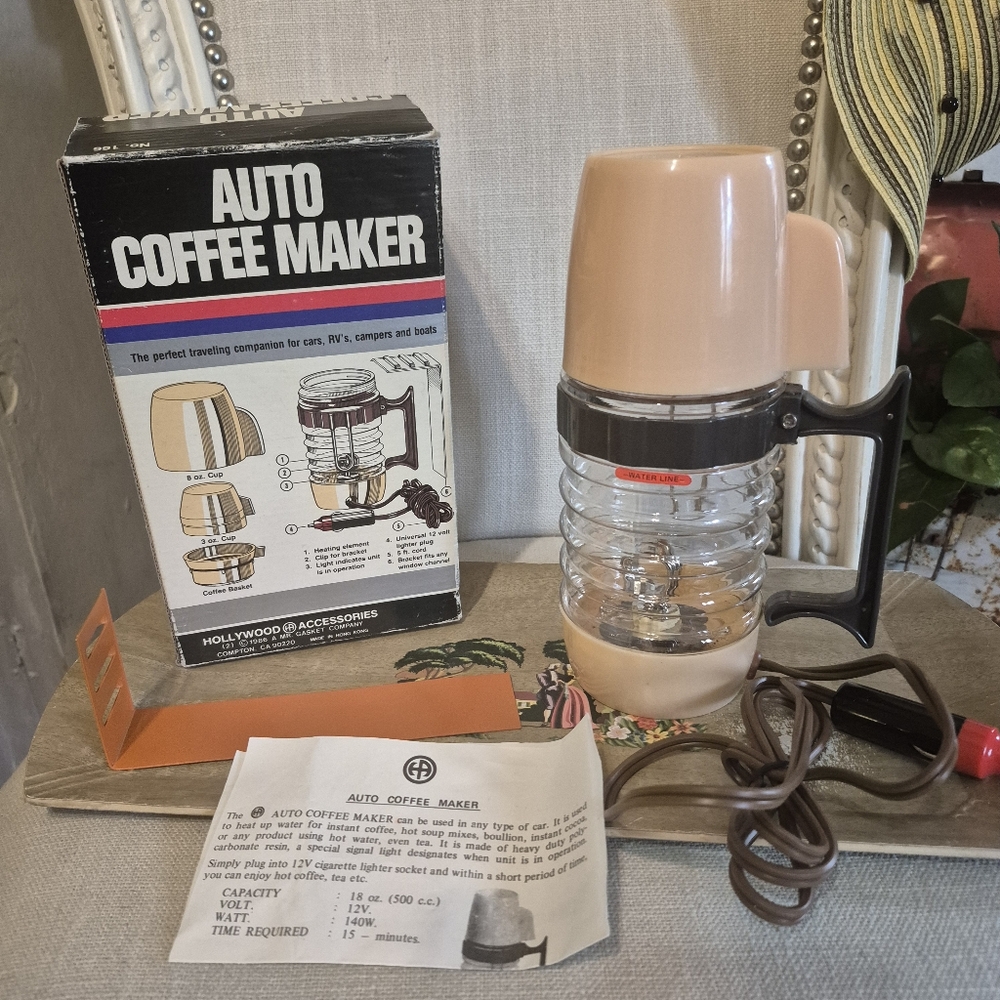 Auto coffee maker car adapter beverage heating device original new in box vntge